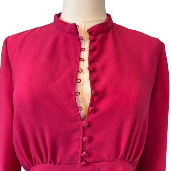 ZARA M Vintage-Inspired Fuchsia Dress Button Front & Long Sleeves - Picture 5 of 15